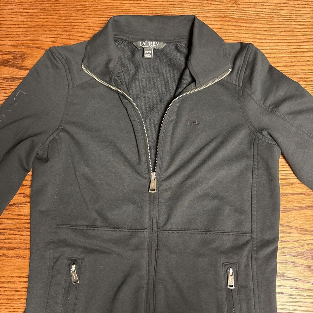 Lauren Ralph Lauren LRL Jacket Womens Extra Small Black Full Zip Athletic Track